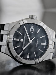 Maurice Lacroix Aikon Automatic Chronograph Black Dial Black Leather Strap Watch for Men - AI1808-SS000-330-2