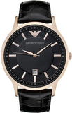 Emporio Armani Renato Quartz Black Dial Black Leather Strap Watch For Men - AR2425