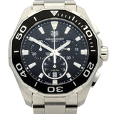 Tag Heuer Aquaracer Quartz Chronograph Black Dial Silver Steel Strap Jam Tangan untuk Pria - CAY111A.BA0927