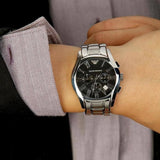 Emporio Armani Velente Chronograph Black Dial Silver Steel Strap Watch For Women - AR0674