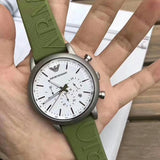 Emporio Armani Chronograph White Dial Green Rubber Strap Watch For Men - AR11022