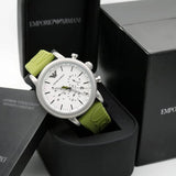 Emporio Armani Chronograph White Dial Green Rubber Strap Watch For Men - AR11022