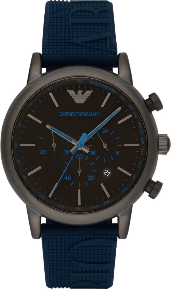 Emporio Armani Luigi Chronograph Black Dial Blue Rubber