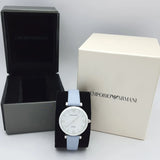 Emporio Armani Gianni T-Bar Mother Of Pearl White Dial Grey Leather Strap Watch For Women - AR11039