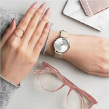 Emporio Armani Kappa Quartz Silver Dial Beige Leather Strap Watch For Women - AR11042
