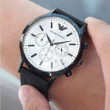 Emporio Armani Chronograph Quartz Silver Dial Black Rubber Strap Watch For Men - AR11048