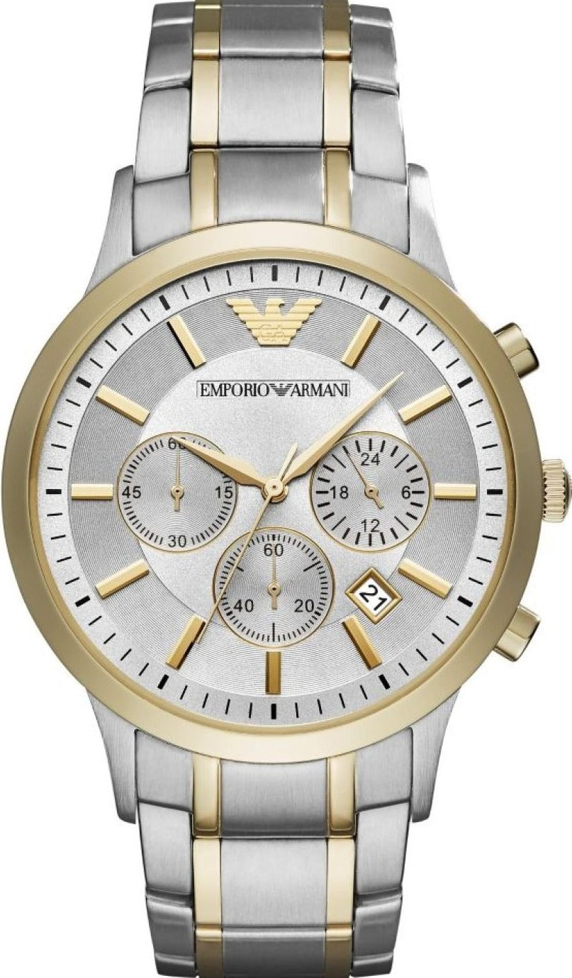 Emporio Armani Renato Chronograph Silver Dial Two Tone Steel Strap Watch For Men - AR11076