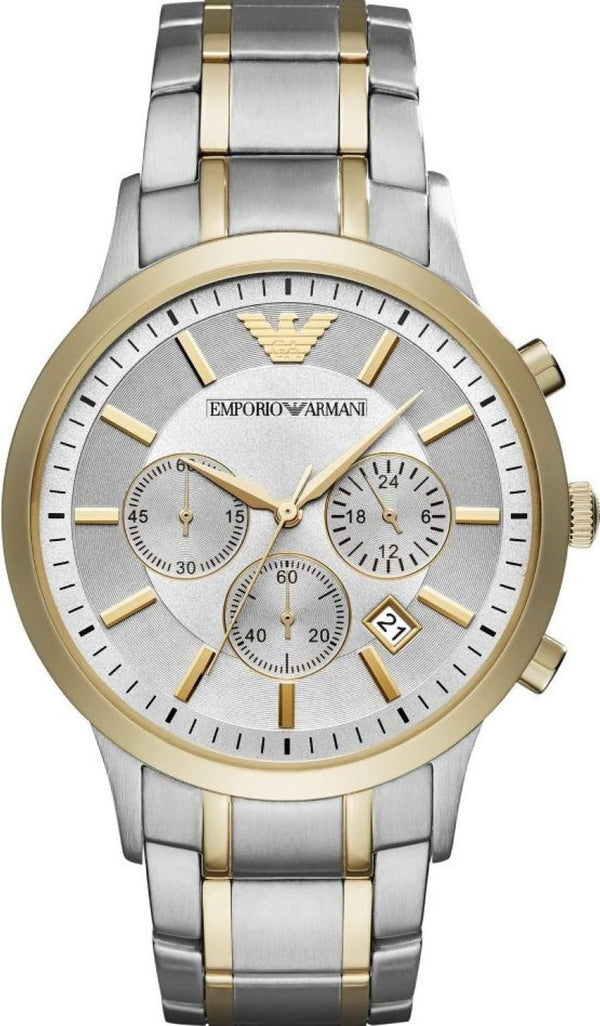 Emporio Armani Renato Chronograph Silver Dial Two Tone Steel Strap Watch For Men - AR11076
