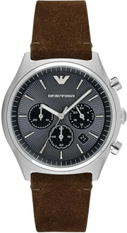 Emporio Armani Zeta Chronograph Gray Dial Brown Leather Strap Watch for Men - AR11080