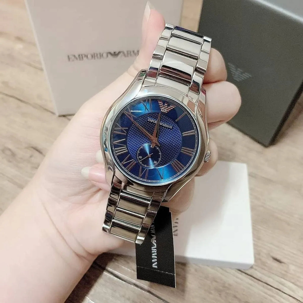 Emporio Armani Valente Quartz Blue Dial Silver Steel Strap Watch