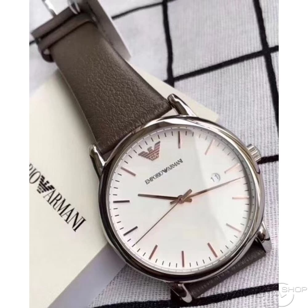 Emporio Armani Herren Reloj con correa de cuero marrón y esfera 