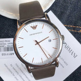 Emporio Armani Kappa Quartz White Dial Brown Leather Strap Watch For Men - AR80006