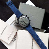 Emporio Armani Aviator Quartz Grey Dial Blue Fabric Strap Watch For Men - AR11144