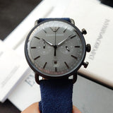 Emporio Armani Aviator Quartz Grey Dial Blue Fabric Strap Watch For Men - AR11144