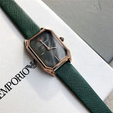 Emporio Armani Gioia Analog Black Mother of Pearl Dial Green Leather Strap Watch For Women - AR11149