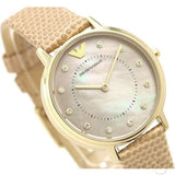 Emporio Armani Kappa Quartz Mother of Pearl Taupe Dial Brown Leather Strap Watch For Men - AR11151