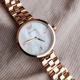 Emporio Armani Arianna Analog Mother of Pearl Dial Rose Gold Steel Strap Watch For Women - AR11196