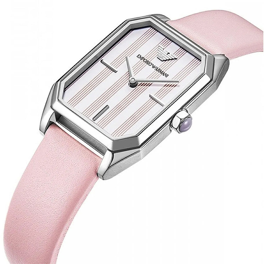 Emporio Armani Quartz White Dial Pink Leather Strap Watch For Women