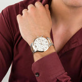 Emporio Armani Giovanni Chronograph Quartz White Dial Two Tone Steel Strap Watch For Men - AR11209