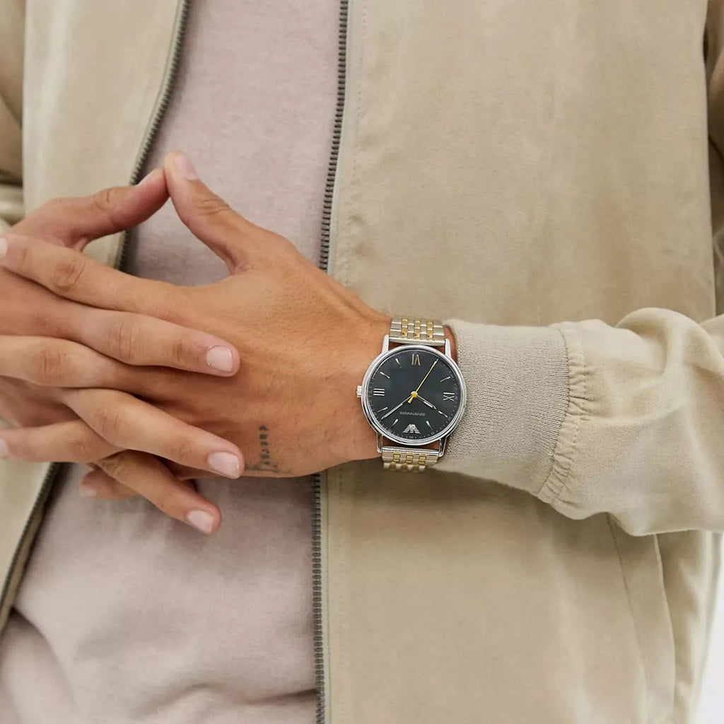 Emporio Armani Kappa Quartz Black Dial Two Tone Mesh Bracelet