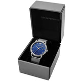 Emporio Armani Luigi Quartz Blue Dial Silver Mesh Bracelet Watch For Men - AR11230