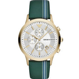 Emporio Armani Renato Chronograph Silver Dial Green Leather Strap Watch For Men - AR11233