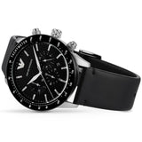 Emporio Armani Mario Chronograph Black Dial Black Leather Strap Watch For Men - AR11243