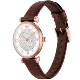 Emporio Armani Gianni T-Bar Silver Dial Brown Leather Strap Watch For Women - AR11269