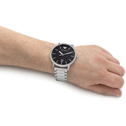 Emporio Armani Ruggero Black Dial Silver Steel Strap Watch for Men - AR11310