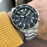 Emporio Armani Diver Chronograph Black Dial Silver Steel Strap Watch For Men - AR11360