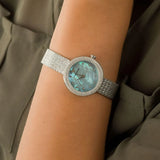 Emporio Armani Rosa Diamonds Mother of Pearl Blue Dial Silver Mesh Bracelet Watch For Women - AR11380