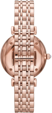 Emporio Armani Gianni T Bar Quartz Mother of Pearl Dial Rose Gold Steel Strap Watch For Women - AR11385