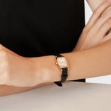 Emporio Armani Gianni T Bar Quartz White Dial Black Leather Strap Watch For Women - AR11408