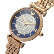 Emporio Armani Gianni T-Bar Quartz Crystals Black Dial Gold Steel Strap Watch For Women - AR11423