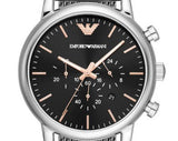 Emporio Armani Luigi Chronograph Quartz Black Dial Silver Mesh Bracelet Watch For Men - AR11429