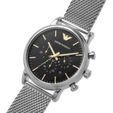 Emporio Armani Luigi Chronograph Quartz Black Dial Silver Mesh Bracelet Watch For Men - AR11429