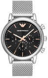 Emporio Armani Luigi Chronograph Quartz Black Dial Silver Mesh Bracelet Watch For Men - AR11429