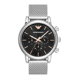 Emporio Armani Luigi Chronograph Quartz Black Dial Silver Mesh Bracelet Watch For Men - AR11429