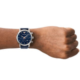 Emporio Armani Luigi Chronograph Blue Dial Blue Leather Strap Watch For Men - AR11451