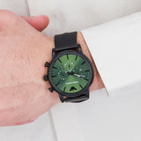 Emporio Armani Luigi Chronograph Green Dial Black Mesh Bracelet Watch For Men - AR11470