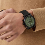 Emporio Armani Luigi Chronograph Green Dial Black Mesh Bracelet Watch For Men - AR11470