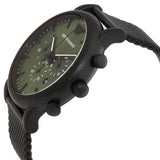 Emporio Armani Luigi Chronograph Green Dial Black Mesh Bracelet Watch For Men - AR11470