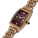 Emporio Armani Two Hand Diamonds Burgundy Dial Rose Gold Steel Strap Watch For Women - AR11488