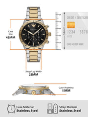 Emporio Armani Chronograph Black Dial Two Tone Steel Strap Watch For Men - AR11521
