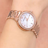 Emporio Armani Aira Three Hand Mother of Pearl Dial Rose Gold Steel Strap Watch For Women - AR11523