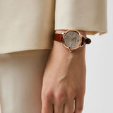 Emporio Armani Mia Quartz Silver Dial Brown Leather Strap Watch For Women - AR11525