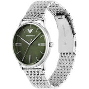 Emporio Armani Minimalist Green Dial Silver Steel Strap Watch for Men - AR11644