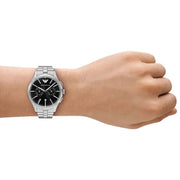 Emporio Armani Ruggero Chronograph Black Dial Silver Steel Strap Watch for Men - AR11691