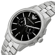 Emporio Armani Ruggero Chronograph Black Dial Silver Steel Strap Watch for Men - AR11691