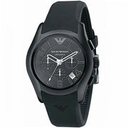 Emporio Armani Valente Large Chronograph Black Dial Black Silicone Strap Watch for Men - AR1430